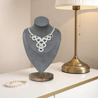 MOOCA 2 Pcs Set Necklace Chain Jewelry Display Holder, Jewelry Stand, Necklaces Display Mannequin Bust Stand, Wood Sturdy Base, Grey Suede with Walnut Base - color: 2-Pcs Grey Suede with Walnut Base
