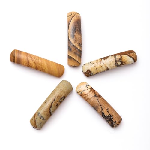 5PCS Natural Brown Picture Stone Rectangle Curved Beads Gemstone Pendants Connectors for DIY Bracelet Neclace Jewelry Making - color: Brown Picture