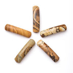5PCS Natural Brown Picture Stone Rectangle Curved Beads Gemstone Pendants Connectors for DIY Bracelet Neclace Jewelry Making - color: Brown Picture