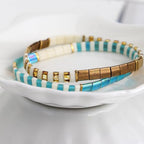 Tila Beaded Stretch Strand Bracelets for Women, Cute Boho Stackable Handmade Colorful Mixed Flat Square Beads Elastic Beach Surfer Bracelet Trendy Jewelry Friend Gift - color: 0901L