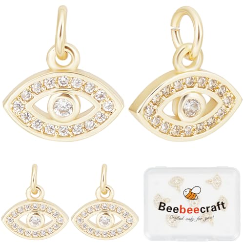 Beebeecraft 1 Box 10Pcs Evil Eye Charms Real 18K Gold Plated Small Oval CZ Stone Cubic Zirconia Pendant Charms with Jump Ring for Jewelry Making Lucky Earrings Bracelet Necklace Handmade Crafts