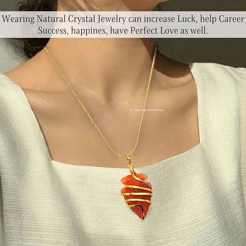 Amazing Gemstone Crystals and Healing Stones Carnelian Necklace - Gold Chain Necklace Pendant - Real Crystal Necklace - color: Gold Spiral Arrowhead, size: 1 PIECE