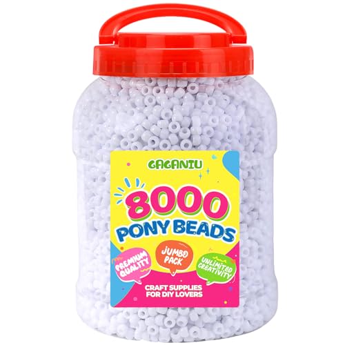 8000+ pcs Pony Beads Bulk for Bracelet White Plastic Beads Making for Hair Braiding DIY Crafts Kandi Jewelry Key Chains and Ornaments Decorations Boxed - color: White, size: X-Large