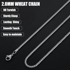 Fiusem Black Wheat Chains for Men and Women, 2/2.5/3/4/5mm Stainless Steel Necklace Chain, Mens Necklace Jewelry Gift 16-28 Inch - size: 18 Inches, style: Silver 2.1MM