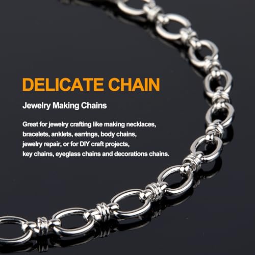 KYUNHOO 6.5FT/2M Oval Circle Chain Spool Silver Chain Roll Soldered Stainless Steel Chains Rolo Jewelry Chain with Connectors for Jewelry Making Supplies - color: Circle Silver