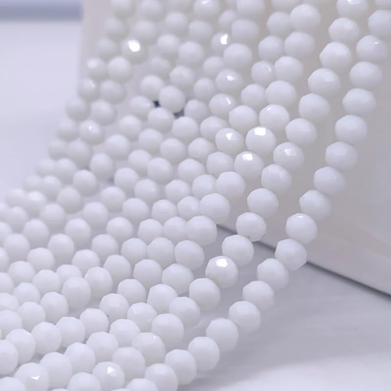 415pcs Rondelle Crystal Glass Beads 2mm 4mm 6mm 8mm Mixed Sizes, Faceted Briolette Spacer Czech Seed Loose Beads for DIY Jewelry Making (White) - color: White