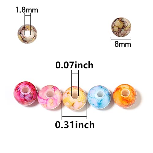 200PCS Acrylic Beads for Jewelry Making Round Loose Beads Charms Ink Patterns for Bracelets Earring Necklace Rings Adults Beading DIY Art Craft Projects Decor Birthday Gifts (8mm) - size: 8mm