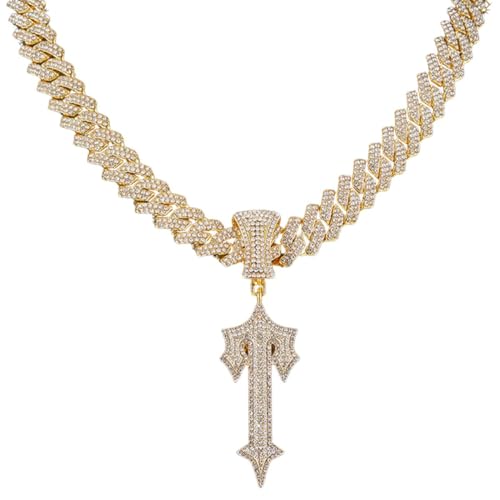 Ice Out Chain for Men Premium Zircon Stones Hypoallergenic Durable Hip-Hop Streetwear Chain Necklace Men - color: Gold, style: Trapstar