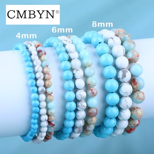 2/3-Pieces 4mm 6mm 8mm Natural Crystal Gemstone – Handmade Reiki Energy Healing Stretch Bracelets Jewelry for Yoga, Meditation, Unisex - color: 3 Pieces (AgalmatoliteJasper&BlueTurquoise&Howlite), size: 4mm