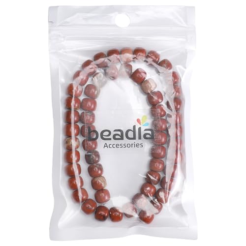 BEADIA Natural Redstone Flat Cut Round Drum Stone 8mmx7mm Loose Semi Gemstone Beads for Jewelry Making 38cm - color: Redstone