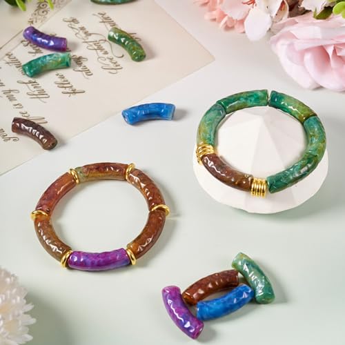 Spritewelry 30 pcs Acrylic Curved Tube Beads Long Chunky Bangle Bamboo Tube Bracelet Beads Imitation Gemstone Curved Beads for Jewelry Making Friendship DIY Crafts - color: Purple-Opaque