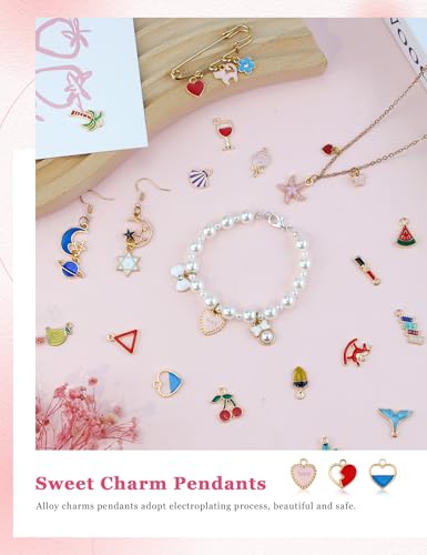 JIALEEY 60PCS Assorted Gold Plated Enamel Animal Moon Star Fruit Charm Pendant DIY for Necklace Bracelet Jewelry Making and Crafting