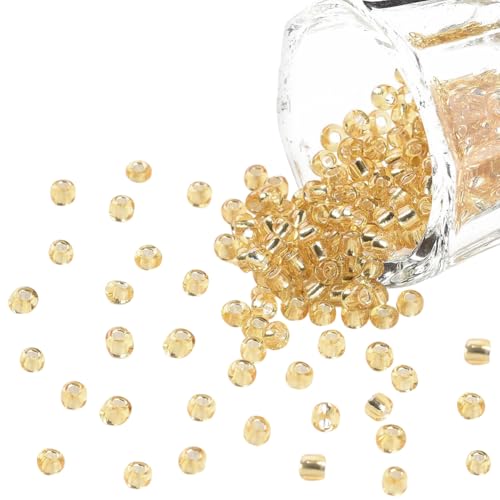 1 Box 3000pcs 3mm Gold Seed Glass Beads Round Mini Small Clear Golden Transparent Silver Lined Pony Loose Spacer Bead for Jewelry Making Friendship Bracelets Earrings DIY Crafts Supply