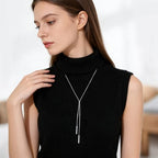 Long Necklace Sterling Silver Larait Bar Y Lariat Long Chain Drop Adjustable Necklace Gift for Her, 30" - style: Long Bar Necklace
