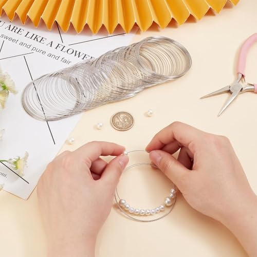 PH PandaHall Steel Memory Wire for Bracelet Making, 100 Loops Strong Jewellery Wire Sliver Beading Wire for DIY Bracelet Craft Jewellery Making,Wire: 0.6mmx6cm, 24 Gauge