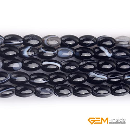 GEM-Inside 6x9mm Natural Black Botswana Onyx Agate Stone Semi Precious Rice Olive Oval Chakras Beads for Jewelry Making DIY Handmade Craft Supplies 15" - size: Black-6x9mm