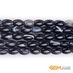 GEM-Inside 6x9mm Natural Black Botswana Onyx Agate Stone Semi Precious Rice Olive Oval Chakras Beads for Jewelry Making DIY Handmade Craft Supplies 15" - size: Black-6x9mm