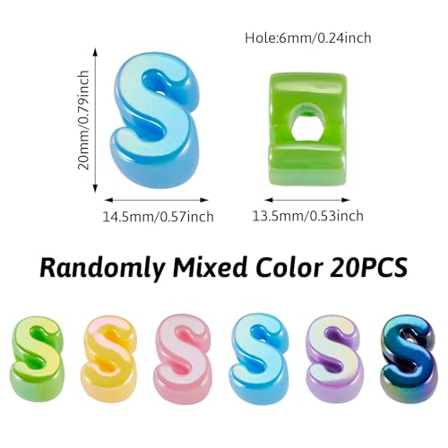 Beadthoven 20pcs Big Letter S Beads Large Hole Bubble Alphabet Acrylic Beads Charm Iridescent Plastic S Shape Loose Chunky Spacers for Jewelry Making Bracelet Necklace Keychains Shoelaces Crafts - color: S