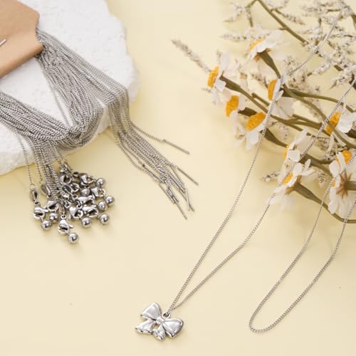Crisjanggo 10 Pcs Silver Necklace Cable Chain Stainless Steel Chain for Jewelry Making Adjustable Charm Necklace Bulk 20 Inches with Lobster Clasps for Women - color: Re-Silver Cable