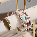 Pangkeep 3 Tier Bracelet Necklace Holder,Jewelry Displays for Vendors,T Bar Velvet Jewelry Stand with Tray,Jewerly Organizer for Bangles Necklace Scrunchie Watches Rings (Beige)