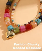 BOMAIL 2PCS Chunky Acrylic Beaded Choker Necklaces for Women Boho Colorful Resin Bead Choker Necklaces Set Big Bead Necklace Fashion Trendy Summer Necklaces Jewelry - color: A:Heart