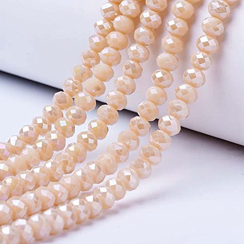 850Pcs Faceted Rondelle Glass Beads Antique White 6mm AB Color Crystal Tiny Loose Beads for Bracelets Necklace Earring Jewelry Making - color: Peachpuff, size: 6x5mm