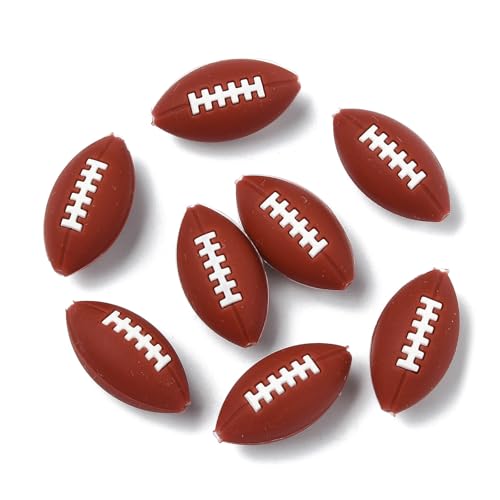LiQunSweet 10 Pcs Rugby Ball Focal Silicone Beads Brown Football Sports Games Rubber Beads for DIY Jewelry Keychain Craft Accessory Home Decoration - color: Rugby Focal Silicone Beads_10 Pcs