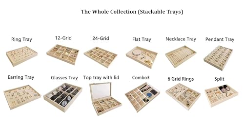 Beige Velvet Jewelry Display Box Tray Pendant Necklace Stackable Trade Show Store Multi Function (Pendants) - color: Pendants