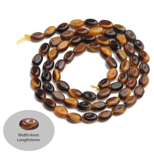 70pcs Natural Tiger's Eyes Stone Beads，4x6mm Egg Shape Loose Gemstone Beads for Jewelry Making Design Earring Necklace - color: tiger's eyes