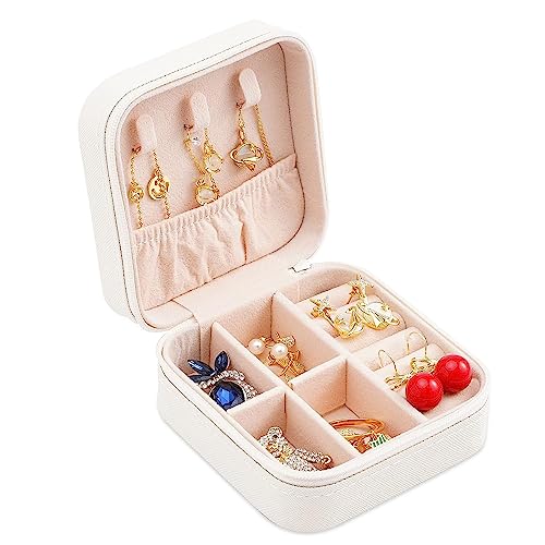 Neveika Portable Travel Mini Jewelry Box Leather Jewellery Ring Organizer Case Storage Gift Box Girls Women (4pcs White). - color: White