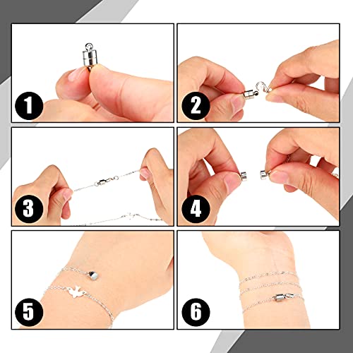 Sureio 24 Pairs Magnetic Necklace Bracelet Clasps Magnet Converter Jewelry Clasps Extenders Locking for Bracelet Necklace Making(Silver)