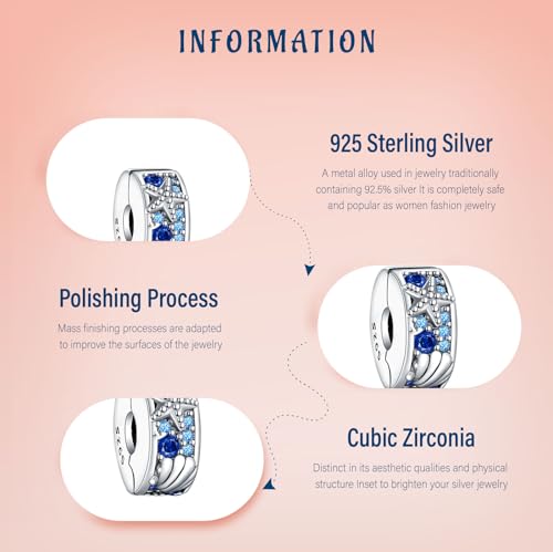 Clip Stopper Spacer Charms for Bracelets Necklaces, Compatible with Pandora,Jewery Mking DIY - style: 2PCS Shell Clip 14K Blue