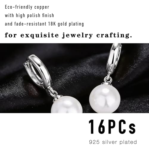 stino 16Pcs Huggie Earring Hooks for Jewelry Making, Brass Earring Hoops Clasps, Findings & Supplies(Silver Plated) - color: Silver Plated