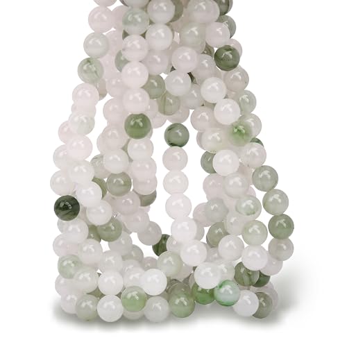 70PCS Natural 8MM Healing Gemstone, Iceberg Jade Energy Stone Round Loose Beads, Semi-Precious Crystal Beads with Free Elastic String for Jewelry Making DIY - color: Iceberg Jade, size: 8MM