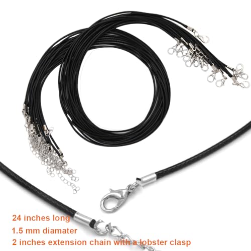 EuTengHao 120Pcs Necklace Cord Bulk, Black Waxed Necklace Cord String for Jewelry Necklace Bracelet Making (24 inch Length,1.5mm Width)