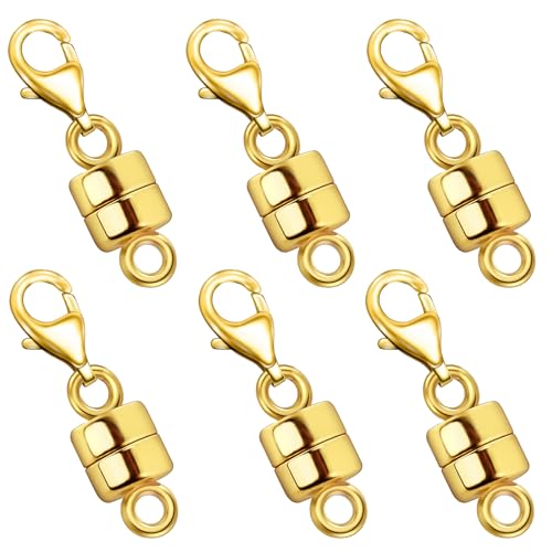 Magnetic Necklace Clasp with Lobster Clasp 18K Gold and Silver Magnetic Jewelry Clasps for Necklaces Extender Bracelet Clasps and Closures - color: 6Pcs Gold