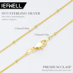 IEFWELL S925 Sterling Silver Chain Necklace for Women - 14K-Real-Gold-Plated 1.5mm Satellite Bead Chains Necklace, Sturdy Women's Chain Necklaces, 14/16/18/20/22/24 Inches Jewelry Valentines Gifts - color: Gold-Plated, size: 18 Inch