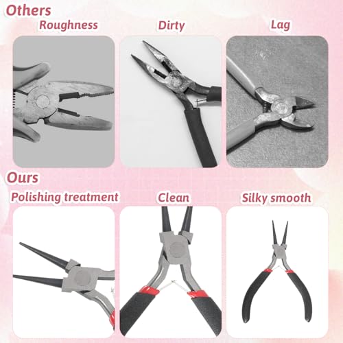 Round Nose Pliers for Jewelry Making 5 Inch Precision Jewelry Pliers Stainless Steel Chain Nose Plier Jewelry-Making-Tools for DIY Crafts Hobby Projects (Black) - color: Black