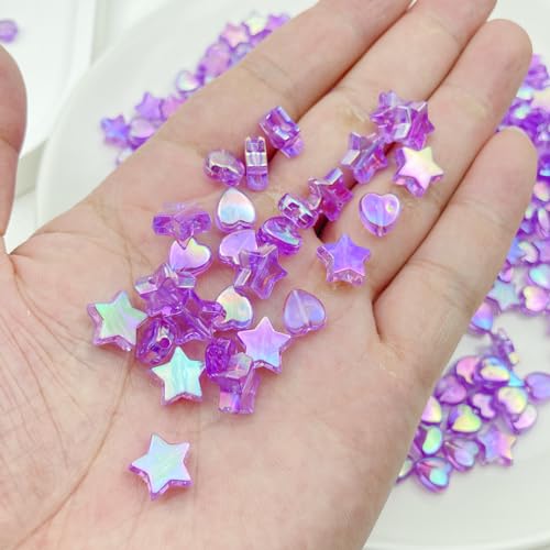 450pcs Acrylic Beads - Crystal Star & Heart Shapes for Jewelry Making - DIY Bracelet, Necklace & Earrings (Purple) - color: Purple
