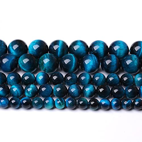 Blue Tiger Eye Gemstone Loose Beads Natural Round Loose Stone Beads for Jewelry Making DIY Bracelet Necklace Earrings 6mm 61-63pcs 1 Strand 15" (Blue Tiger Eye, 6mm) - color: Blue Tiger eye, size: 6mm