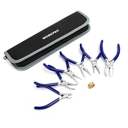 WORKPRO Jewelry Plicers Set, 7-Piece Jewelry Making Tools Kit with Needle Round Nose Plier and Bent Nose Plier Wire Cutter for Jewelry Repair, Beading, Wire Wrapping, Crafts, with Carrying Pouch