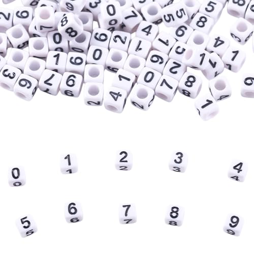 1000Pcs Square White Acrylic Number Beads Cube Number Beads 0-9 for Jewelry Making DIY Necklaces Key Chains Bracelets (6x6mm) - color: White Mixed Black Number 0-9