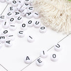 500Pcs Letter Beads 4x7mm White Round Acrylic Alphabet Beads Letter A E I O U Beads for Jewelry Making DIY Bracelets Necklaces Key Chains - color: A E I O U 500Pcs