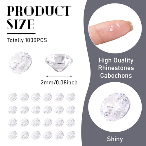 Fashewelry 1000Pcs Crystal Clear Cubic Zirconia Faceted Rhinestone Cabochons 2mm Mini Pointed Back Diamante Gems for Nail Art Craft Replacing Jewelry - color: Clear, size: 2mm-Zirconia