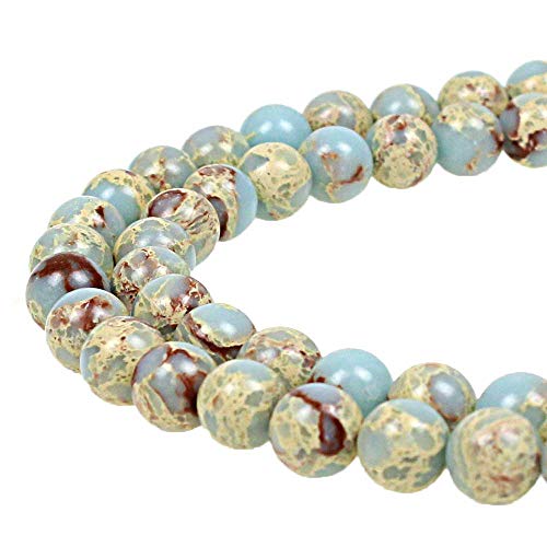 Natural Stone 6 Colors Sea Sediment Imperial Jasper Round Loose Beads for Jewelry Making (6mm, Water Blue)