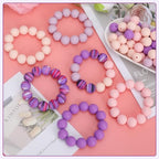 100 Pcs 15mm Silicone Beads for Keychain Making, Pink Gream Silicone Beads Bulk Round for Bracelets Pens Crafts Jewelry Making (Pink Purple) - color: Pink Purple