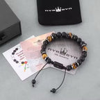 Mens Beaded Bracelet - Stone Jewelry, Black Onyx Hematite Bracelets, Mens Accessories, Adjustable - style: Midnight Fire