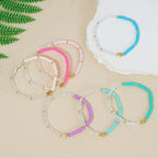 RISHEGAE Heishi Beaded Stretch Bracelets for Women Stackable Polymer Clay Beads Bracelets Friendship Boho Summer Beach Bracelet Jewelry Set - color: C-Small blue clay 7pcs