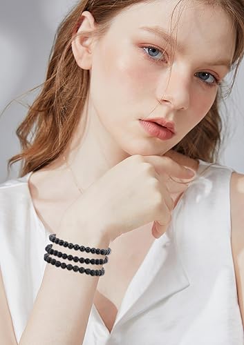 2/3-Pieces 4mm 6mm 8mm Natural Crystal Gemstone – Handmade Reiki Energy Healing Stretch Bracelets Jewelry for Yoga, Meditation, Unisex - color: 3 Pieces (BlackLava&BlackOnyx&MatteBlackAgate), size: 6mm