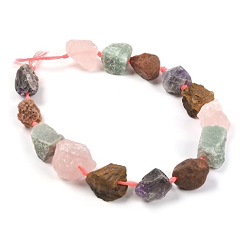 Mixed Gemstone Crystal Nugget Raw Graduated Beads Strand 2mm Hole Drilled Tiger Eye Amethyst Rose Quartz Agate Aventurine - color: Mixed Gemstone